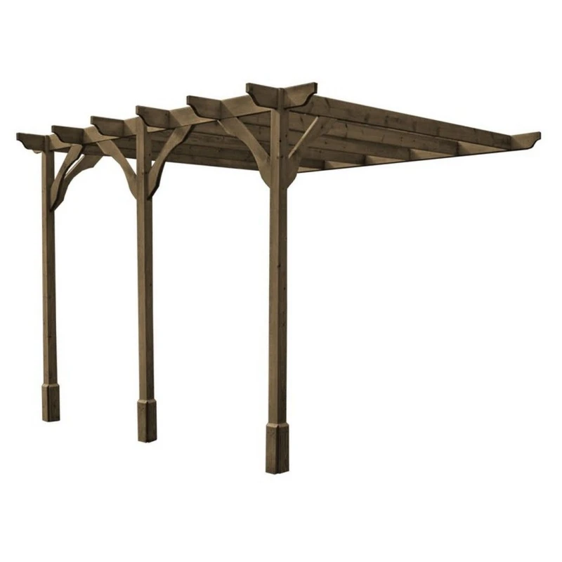 Image of Rutland County Garden Furniture Wall Mounted Premium Pergola 3 Posts - Wood - L360 X W600 X H270 Cm - Rustic Brown