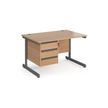 Image of Office Desk Rectangular Desk 1200mm With Pedestal Beech Top With Graphite Frame 800mm Depth Contract 25 CC12S3-G-B