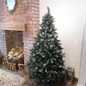 Image of 6ft (180cm) Rocky Mountain Pine Green Artificial Christmas Tree Snow Tip and Pine Cones