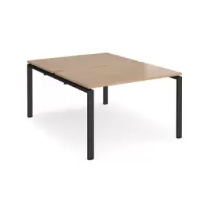 Image of Bench Desk 2 Person Rectangular Desks 1200mm Beech Tops With Black Frames 1600mm Depth Adapt