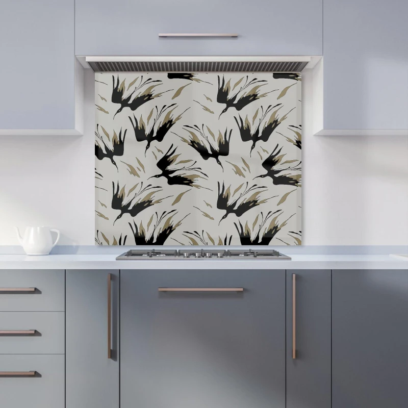Image of Warren Reed - Designer Black & Gold Fire Bird Silhouettes Kitchen Splashback in Grey Size: 700mm x 650mm Grey Unisex 700mm x 650mm