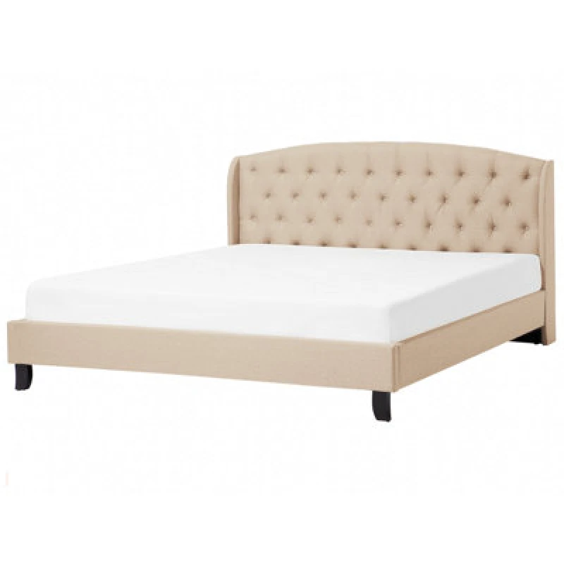 Image of Beliani Bed Fabric Bordeaux 180 X 200 Cm (Eu Super King) Beige