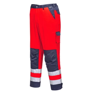 Image of Portwest Lyon Hi Vis Work Trousers Red / Navy 2XL 32"