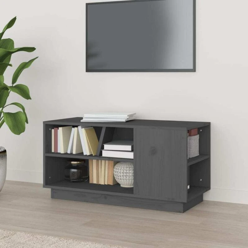 Image of vidaXL TV Cabinet Grey 80x35x40.5cm Solid Wood Pine, Grey 814406