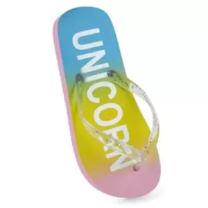 image of Sand Rocks Girls Unicorn Flip Flips (2-3 UK) (Pink/Yellow/Blue)