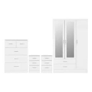 Image of Seconique Nevada 3 Door 2 Drawer Wardrobe Bedroom Set - White Gloss