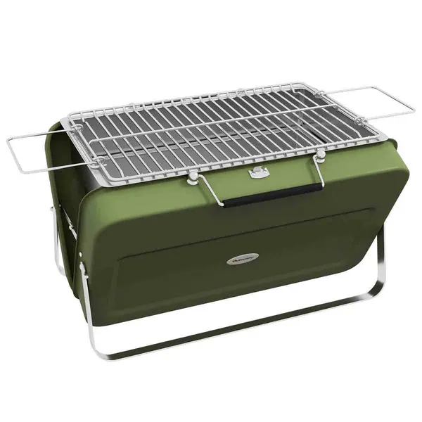 image of Outsunny Portable BBQ Grill with Suitcase Design for Camping Picnic Party, Green 846-145V00GN