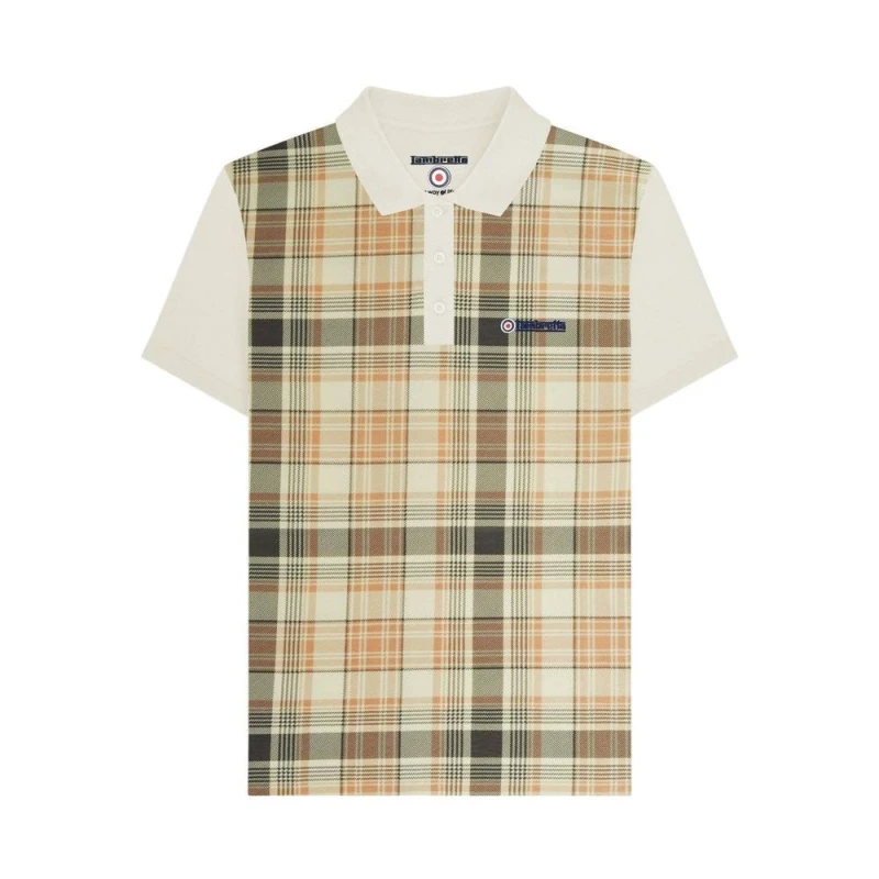 Image of Lambretta Mens Classic Checked Polo Shirt in Medium Beige Size: Small Medium Beige Male S