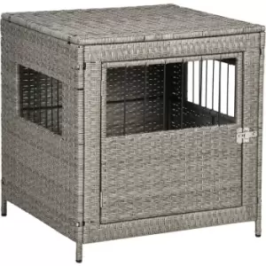 Image of Wicker Dog Cage Crate w/ Cushion for Small Dogs, 62 x 59 x 66cm - Grey - Pawhut