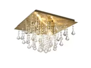 Image of Acton Flush Ceiling 4 Light E14, 380mm Square, Antique Brass, Prism Crystal