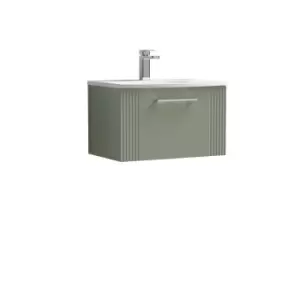 image of Nuie Deco 600mm Wall Hung Single Drawer Vanity & Basin 4 - Satin Reed Green