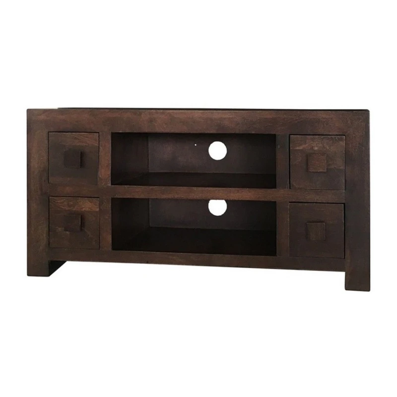 Image of Jaipur Furniture Ltd Plazma TV Unit 4 Drawer - Mango Wood - L40 x W110 x H55cm - Dark Finish in Brown Brown Unisex