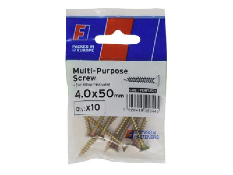 Image of Forgefix Fpkmps450Y Multi Purpose Pozi Screw Csk St Zyp 4.0 X 50mm Forgepack 10