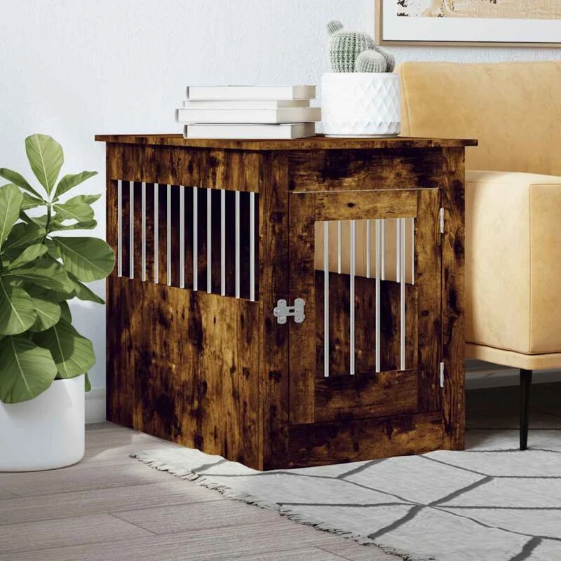 Image of vidaXL Dog Crate Furniture Smoked Oak 55x80x68cm Engineered Wood, Brown 838327