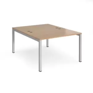 Image of Bench Desk 2 Person Rectangular Desks 1200mm Beech Tops With Silver Frames 1600mm Depth Connex