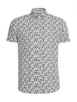 Image of Ted Baker Krosa Leaf Print Short Sleeve Shirt, Navy, Size 2, Men