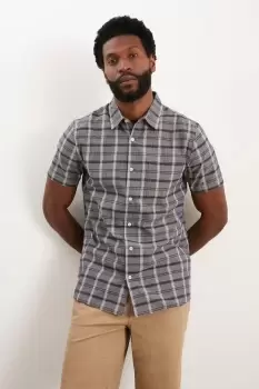 Image of Mens Short Sleeve Denim Blue Check Shirt