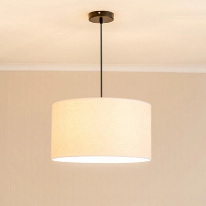 Image of ValueLights Eva Natural Linen Fabric Ceiling Floor Table Large Drum Lamp Shade with LED Bulb White