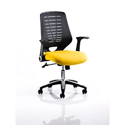 Image of Dynamic Tilt & Lock Task Operator Chair Folding Arms Relay Black Back, Senna Yellow Seat Without Headrest Medium Back
