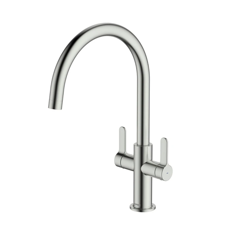 Image of McAlpine McAlpine Teviot Twin Lever Kitchen Mixer Tap - Nickel Silver