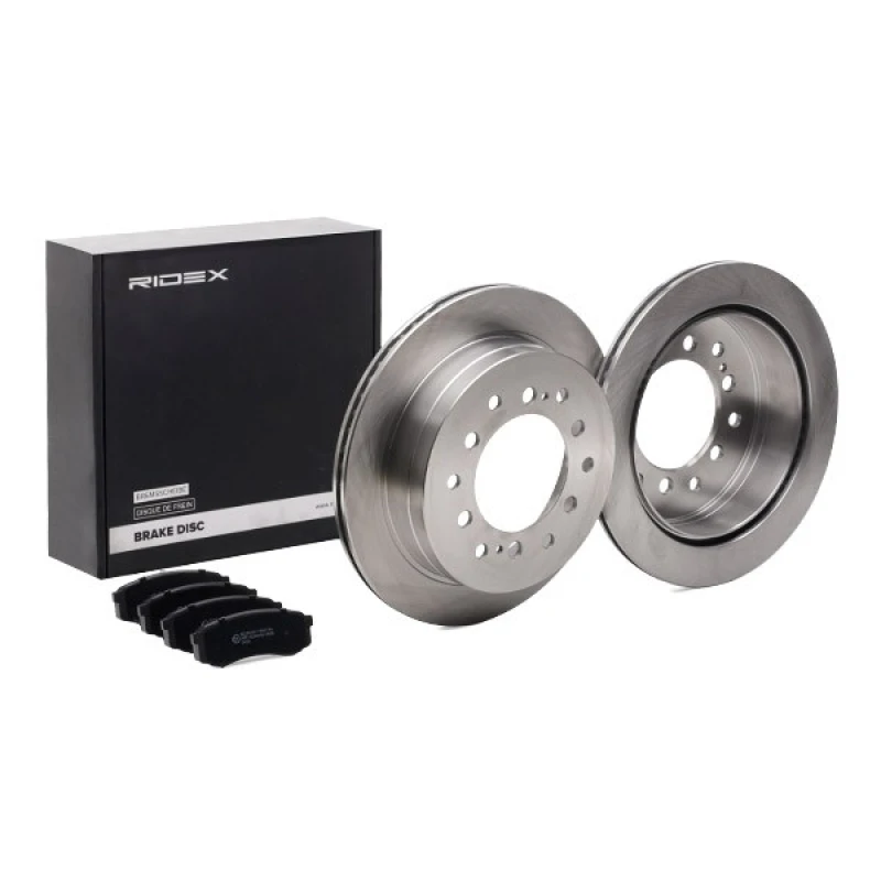 Image of RIDEX 3405B1496 Brake disc and pads set Rear Axle, Brake Disc Type: internally vented, excl. wear warning contact Brake Set,disc brakes (3405)