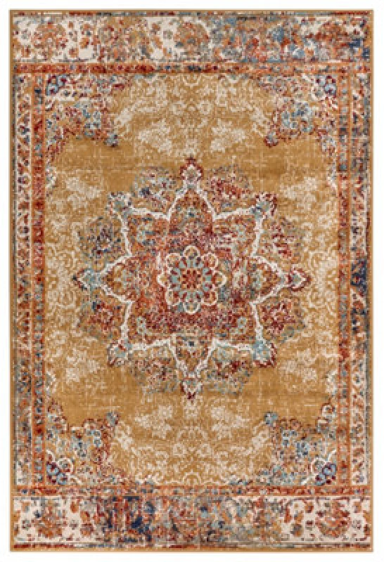 Image of The Rugs Orient Maderno Medallion Polypropylene Rug 0.8cm Pile Durable In Yellow