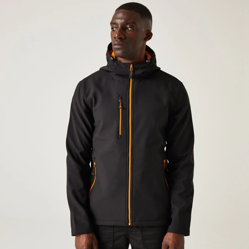 Image of Regatta Regatta Men Navigate' Hooded Softshell Jacket in Orange Size: Medium Orange M Male 5063019708607