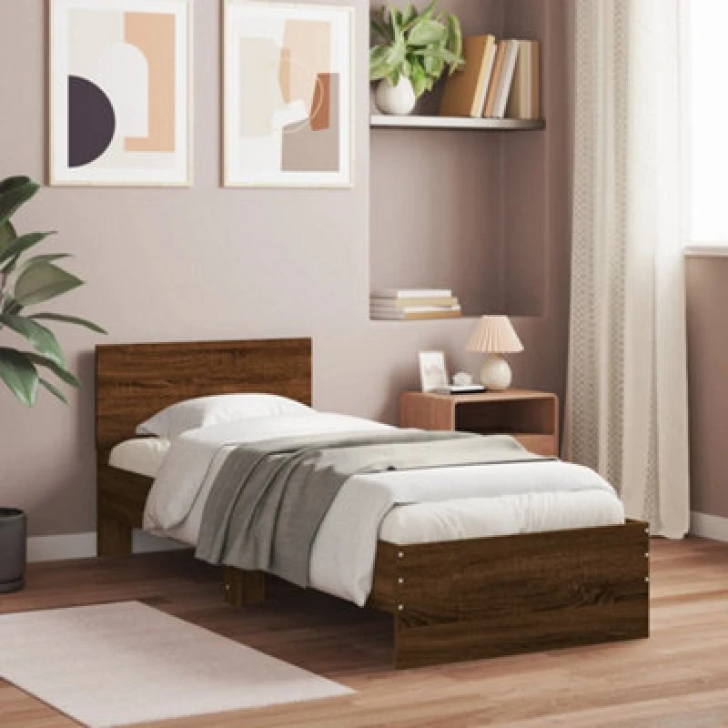 Image of Vidaxl Bed Frame Without Mattress With Headboard Brown Oak 90X190 Cm Single