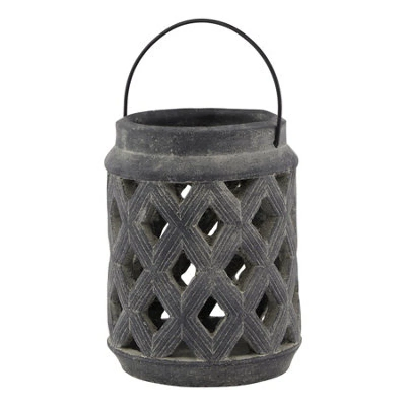 Image of Hill Interiors Amalfi Lattice Lantern Grey (23Cm X 17Cm X 17Cm)