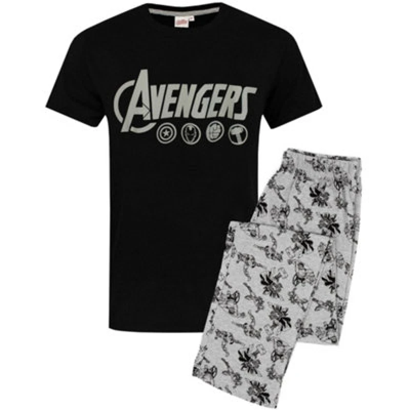 Image of Marvel Marvel Men Short Sleeve Long Leg Pyjama Set in Black Size: Small Black S Male 5056210171530