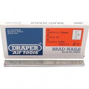 image of Draper 18 Gauge Brad Nails 10mm Pack of 5000