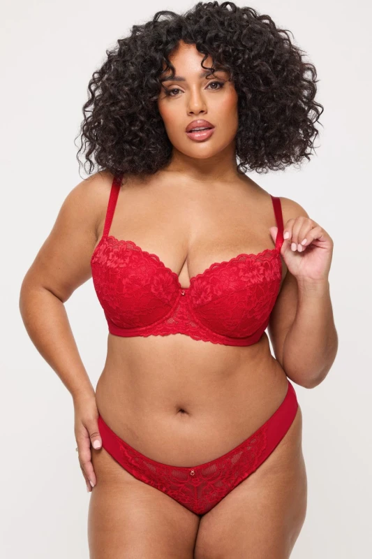 Image of Ann Summers Womens Sexy Lace Padded Balcony Bra in Red Size: 40FF Red Female 40FF