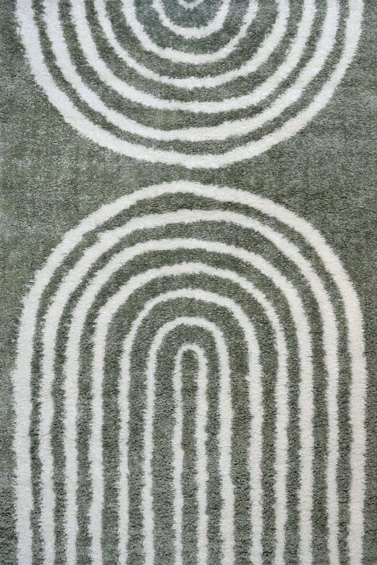 Image of THE RUGS Moodi Rainbow Design Shaggy Soft High Pile Living Room Rug Runner in Green Size: 200cm x 290cm Green Unisex 200cm x 290 cm