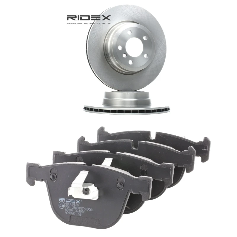Image of RIDEX 3405B3315 Brake disc and pads set Rear Axle, Brake Disc Type: internally vented, excl. wear warning contact Brake Set,disc brakes (3405)