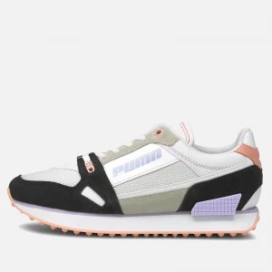 image of Puma Womens Mile Rider Power Play Running Style Trainers - Puma White/Puma Black/Apricot Blush - UK 8