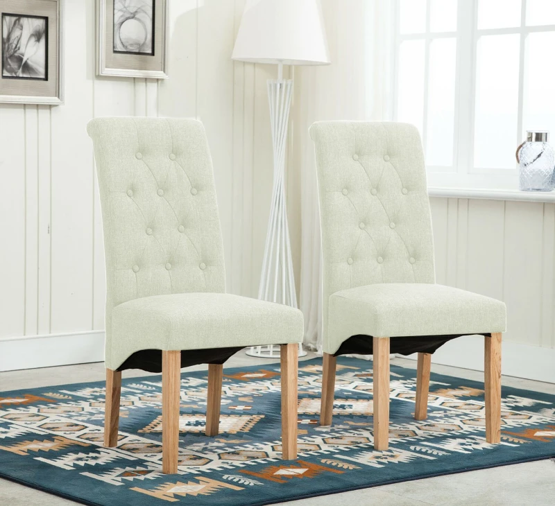 Image of MCC DIRECT Mcc Direct - 2 x Lined Fabric Dining Chairs Roll Top Scroll High Back home& restaurants beige FC2018
