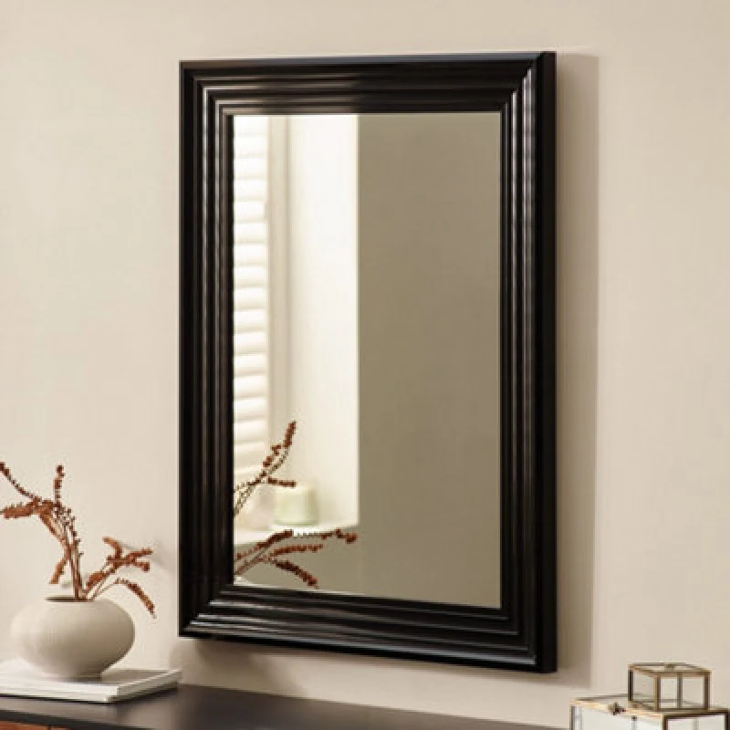 Image of Julian Bowen Tokyo Gloss Black Wall Mirror, Plastic Frame, Rectangular, Wall Mounted, Horizontal Or Veritcal, 85 X 65 X 3.5Cm