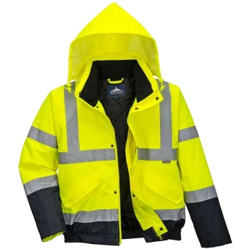 Image of Portwest S266YNRXXXL - sz 3XL Hi-Vis Two Tone Bomber Jacket - Yellow/Navy