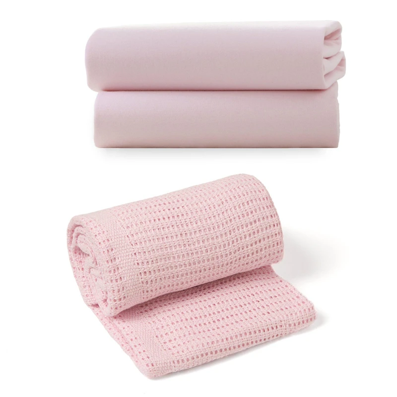 Image of Clair De Lune Clair de Lune Moses Basket Sheets & Pram Cellular Nursery One Size Pink 38179606000