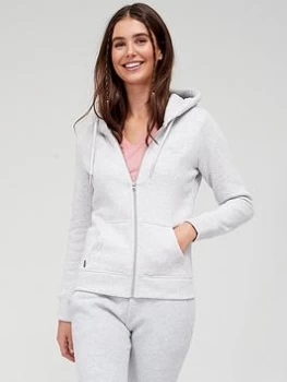 Image of Superdry Embroidered Vintage Logo Zip Through Hoody - Grey, Size 10, Women