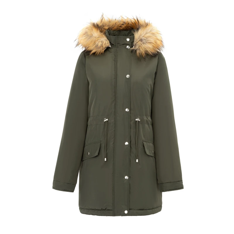 Image of Miso Womens Full Zip Hooded Long Sleeve 2 Pockets Parka Khaki female 8 (XS)