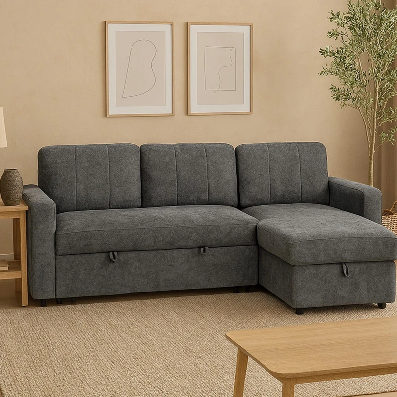 Image of Aspire Aspire Nexis Corner Sofa Bed with Storage, Chaise on the Right in Light Grey Size: 3 Seater Light Grey 3 Seater Unisex 5057632315021