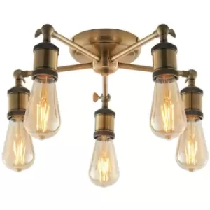 Image of Endon Hal Multi Arm Lamp Semi Flush Ceiling Lamp, Antique Brass Plate