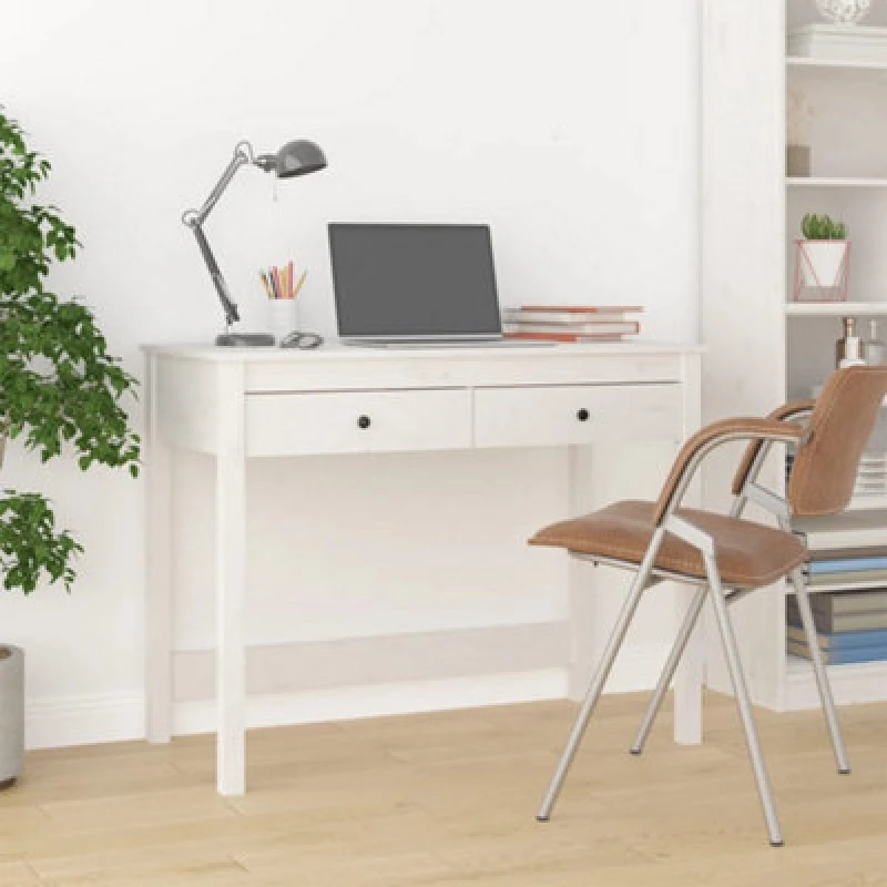 Image of Vidaxl Desk With Drawers White 100X50X78cm Solid Wood Pine, White 824644