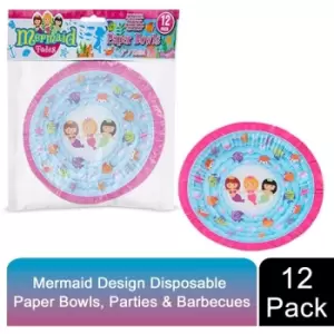 image of Pms International - Mermaid Design 7Inch 12 Disposable Paper Bowls For Picnics, Parties & Barbecues