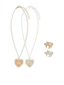 image of Monsoon Girls Unicorn Tear & Share Locket & Ring Set - Multi