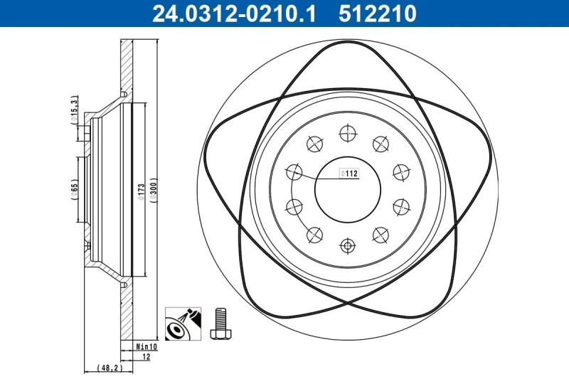 Image of Brake disc ATE 24.0312-0210.1