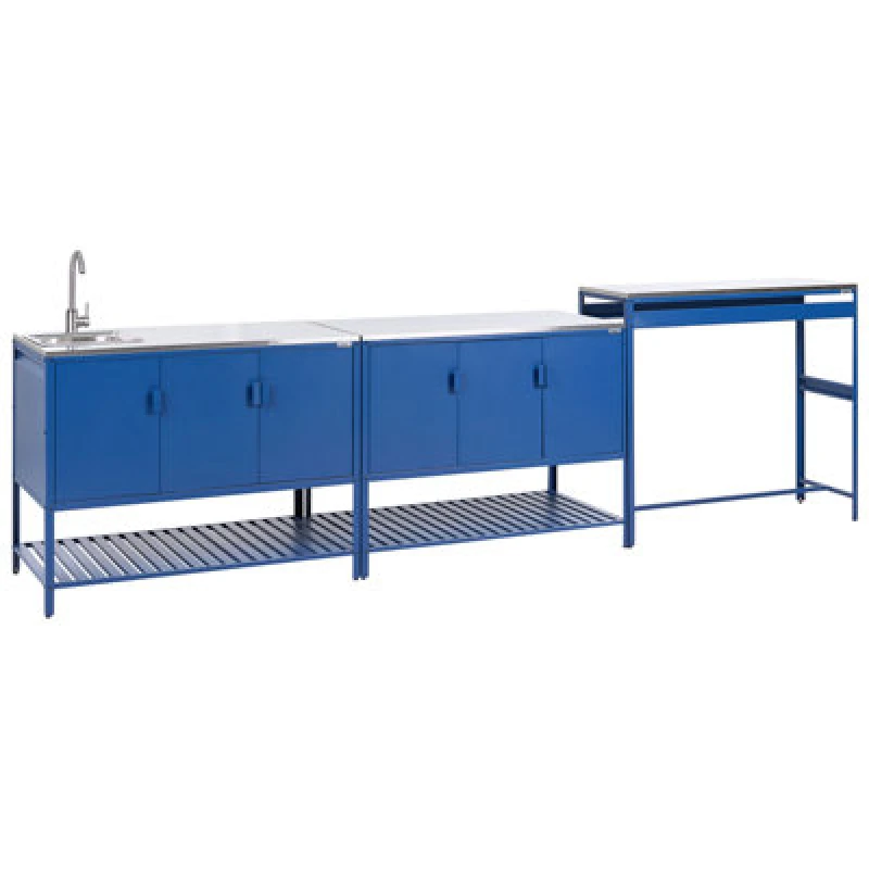 Image of Beliani 3 Piece Outdoor Kitchen Set With Sink Maenza Metal Blue