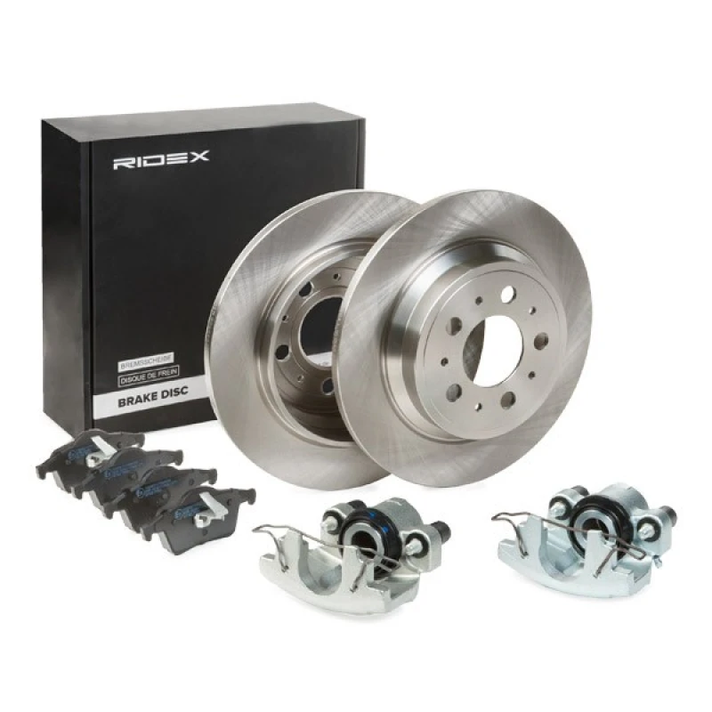 Image of RIDEX 3405B1688 Brake disc and pads set Rear Axle, Brake Disc Type: solid, excl. wear warning contact Brake Set,disc brakes (3405)