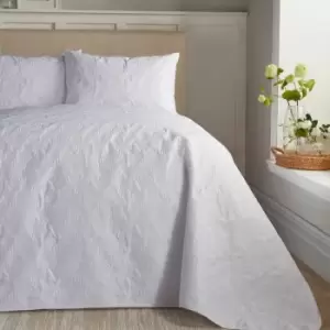 Image of Butterfly Garden Pinsonic Textured Quilted Bedspread, White, 200 x 230 Cm - Serene